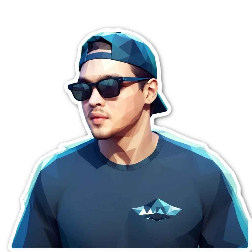 A man wearing a blue shirt with a logo on it.