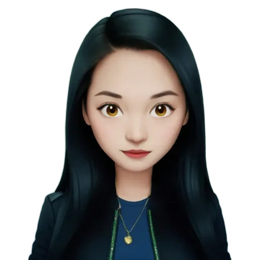A black and blue character that looks like she is smiling.