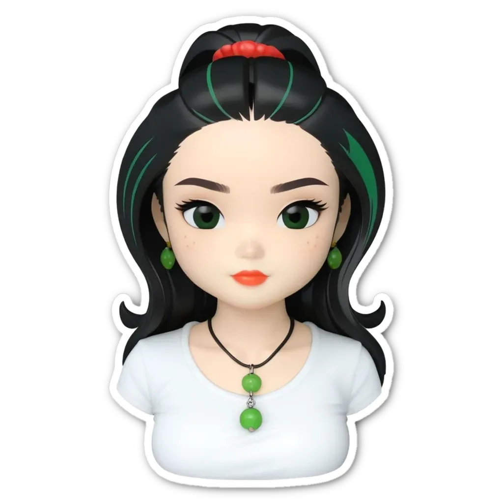 A green and black sticker of a girl.