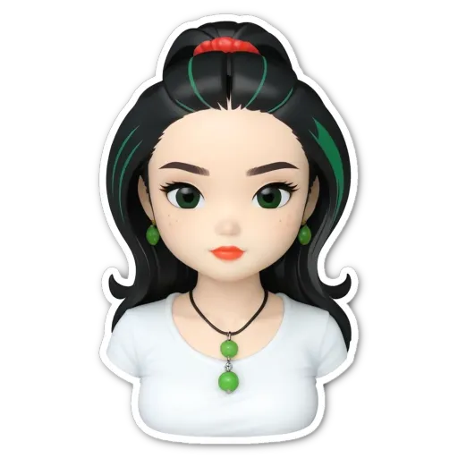 A green and black sticker of a girl.