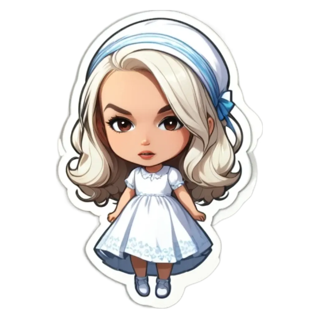 A white girl with a bow in her hair is standing up.