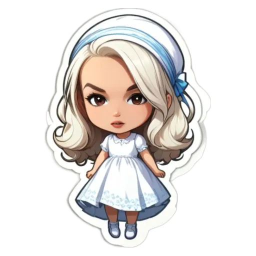 A white girl with a bow in her hair is standing up.