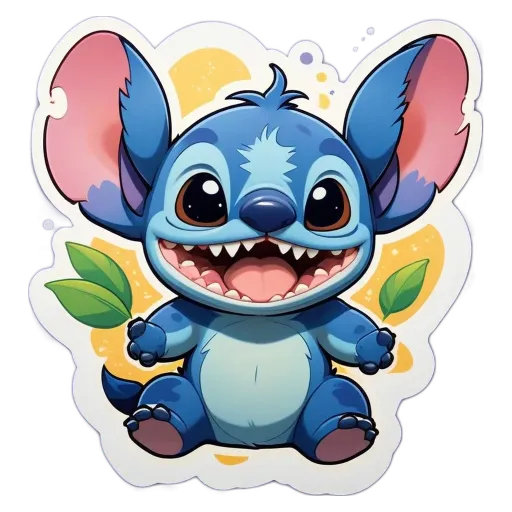 A sticker of a blue and white cartoon character called Lee.
