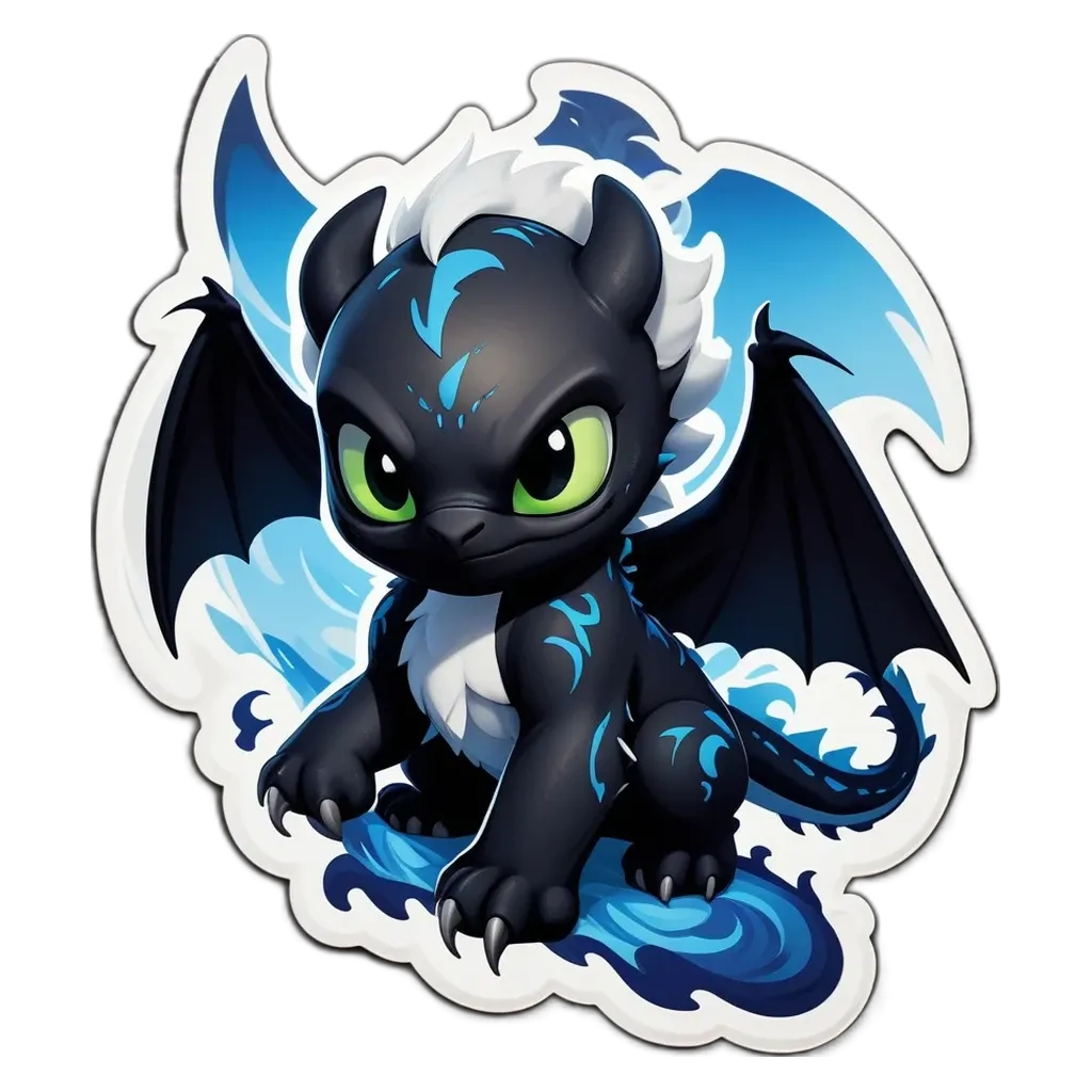 A sticker of a dragon that is black and white.