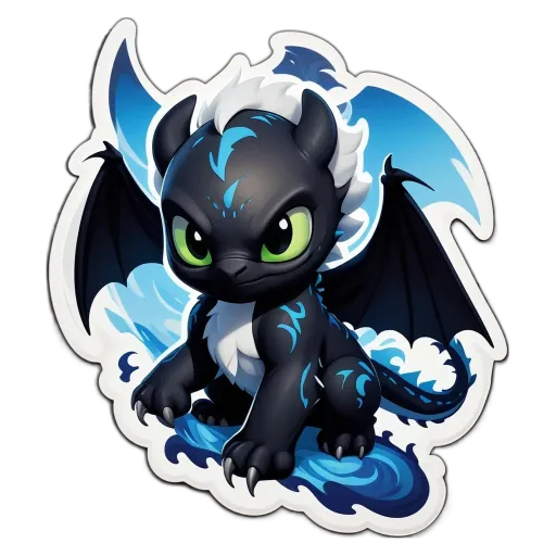 A sticker of a dragon that is black and white.