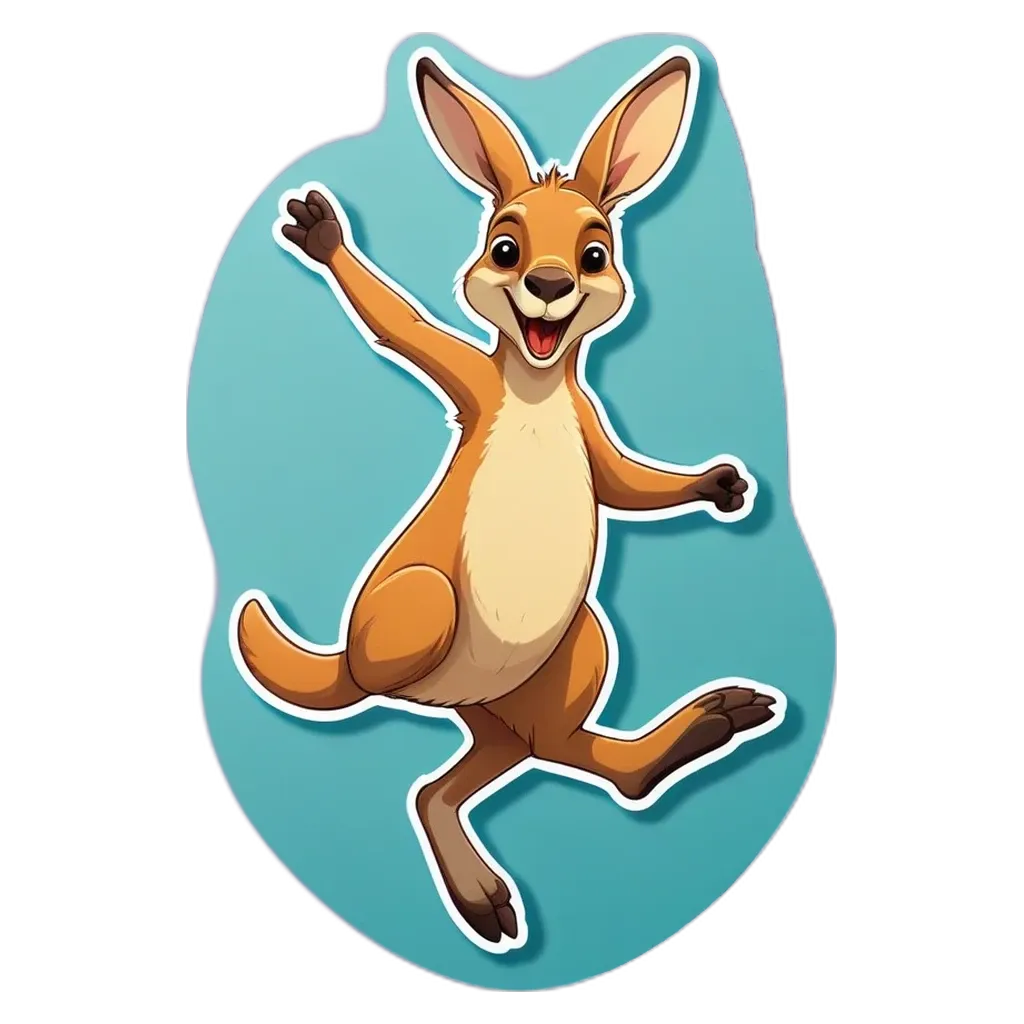 A cartoon picture of a kangaroo doing the jig.