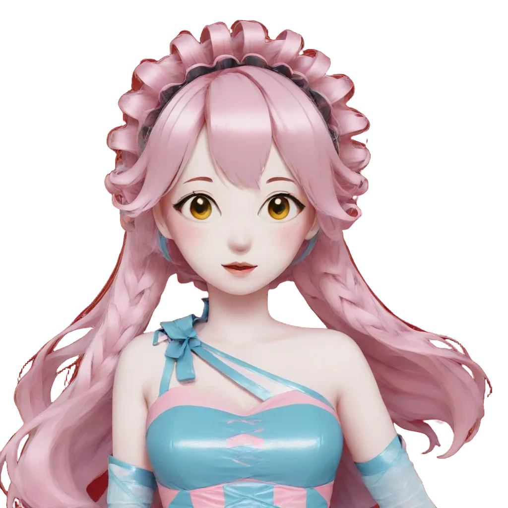 A woman with long hair and a pink dress.