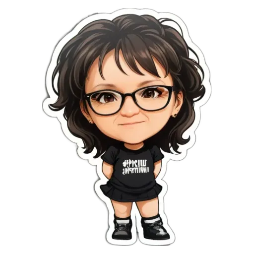 A girl wearing glasses and a shirt that says 'part of the reason' on it.