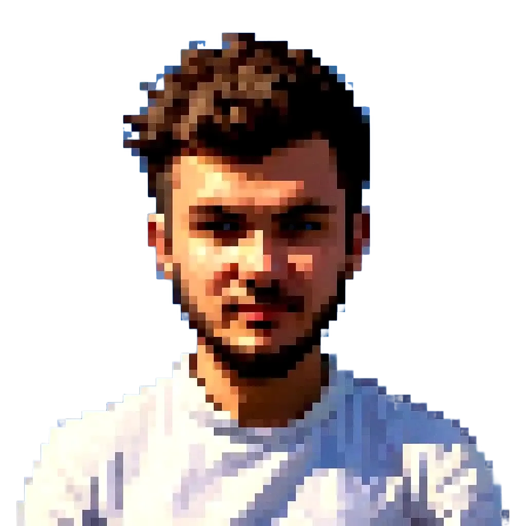 An image of a man with a white shirt and black hair.