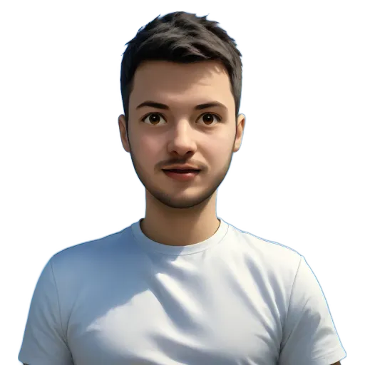 A man with a white shirt that is on a black background.