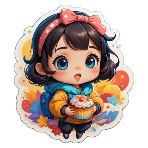 A girl is holding a cupcake and looking up.