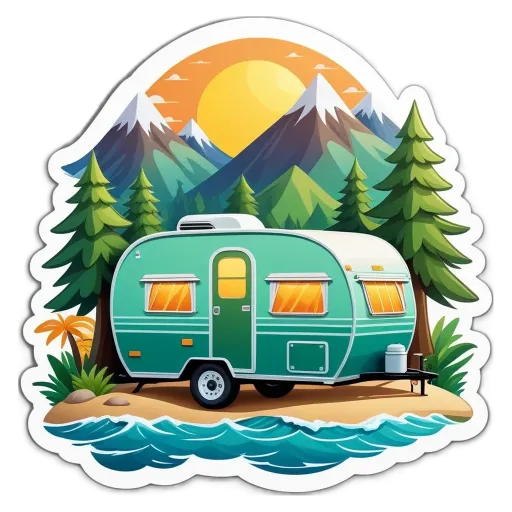A green trailer with a sunroof and trees around it.