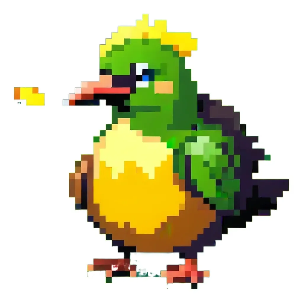 A green and yellow bird in a sticker of a bird.