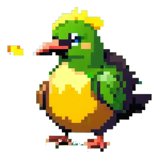A green and yellow bird in a sticker of a bird.