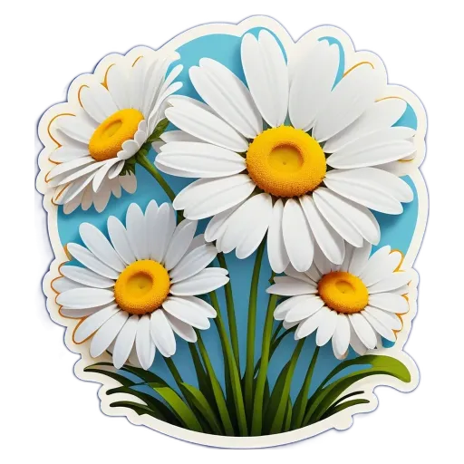 A white and yellow flower sticker of a daisy.