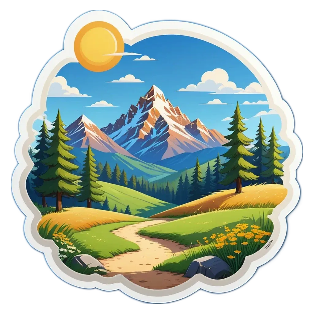 A landscape with a path leading to the top of a mountain.