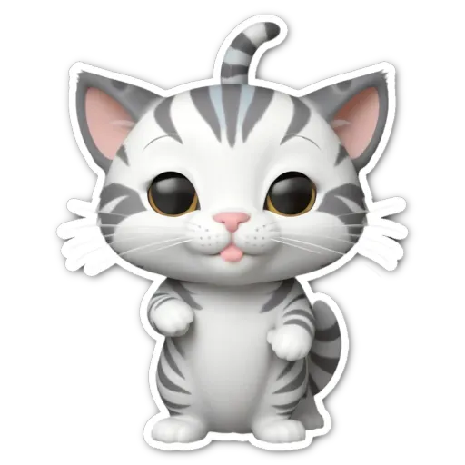 A sticker of a cat with a black nose.