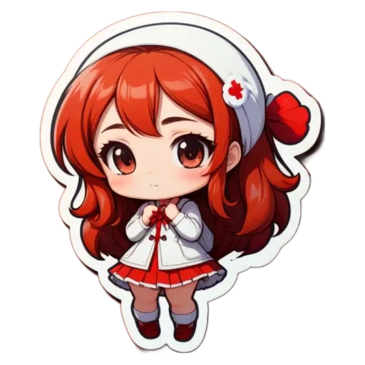 A girl wearing a white dress with a red bow on her head.
