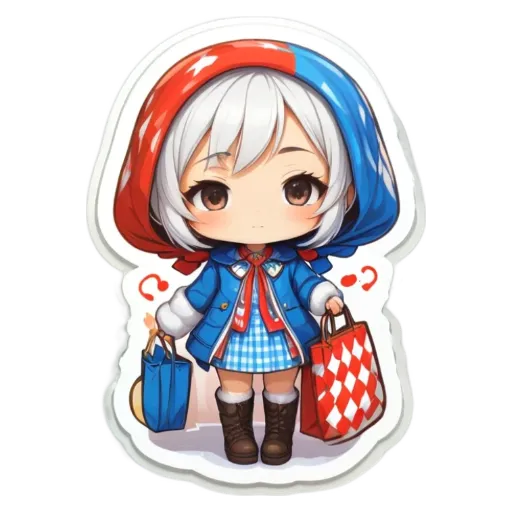 A girl with a shopping bag is shown.