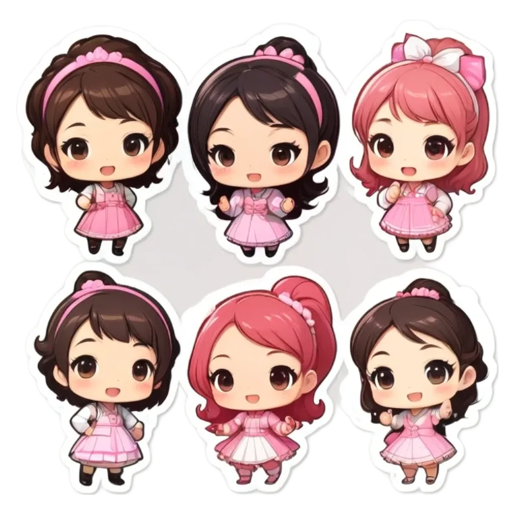 A set of six cute girls with big smiles on their faces.