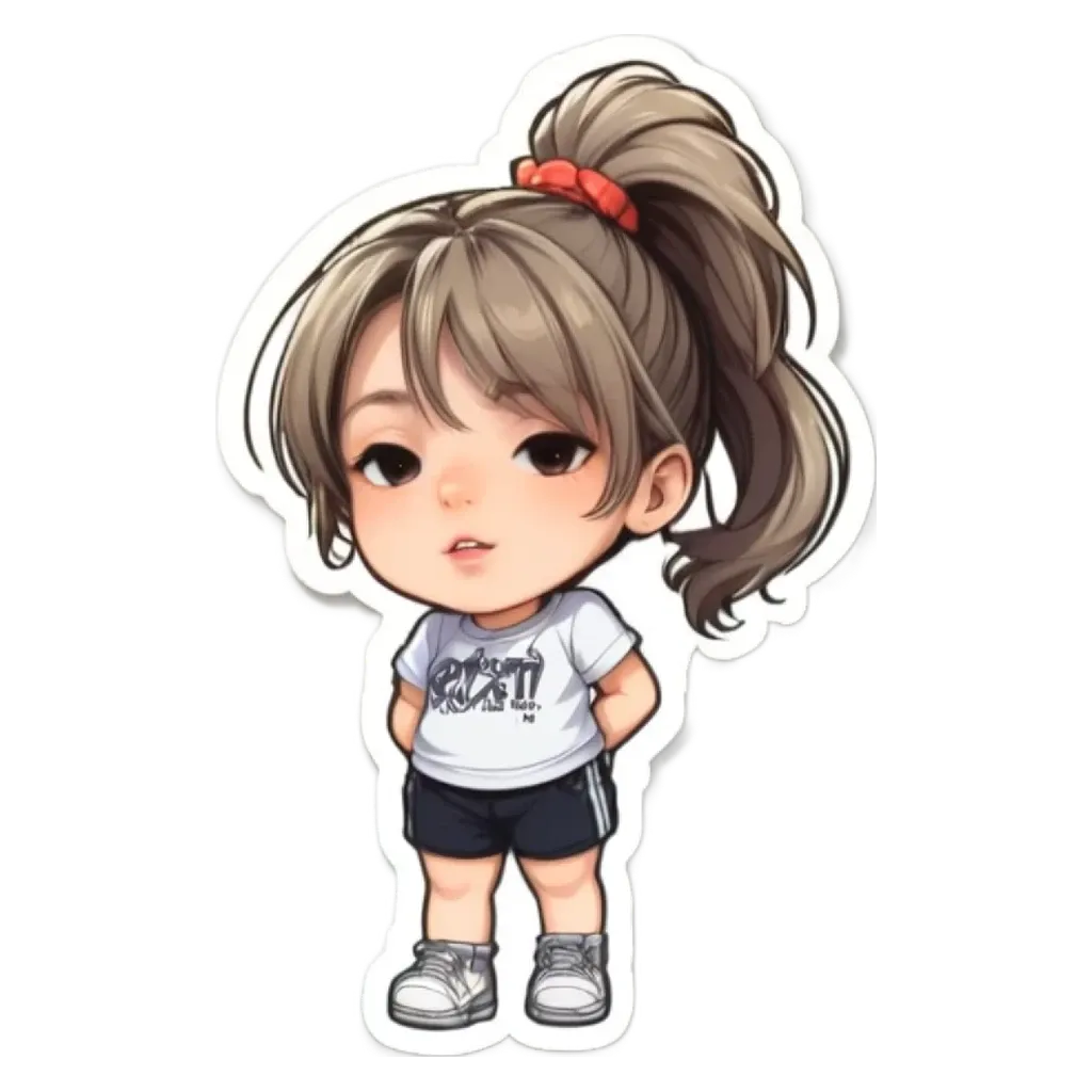 A girl with a ponytail is wearing a white shirt.