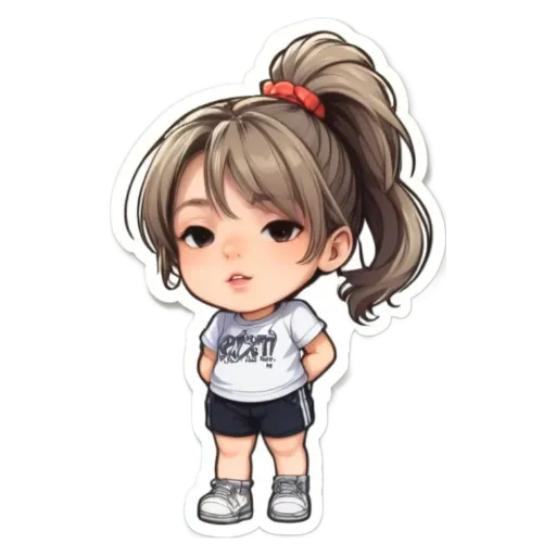 A girl with a ponytail is wearing a white shirt.