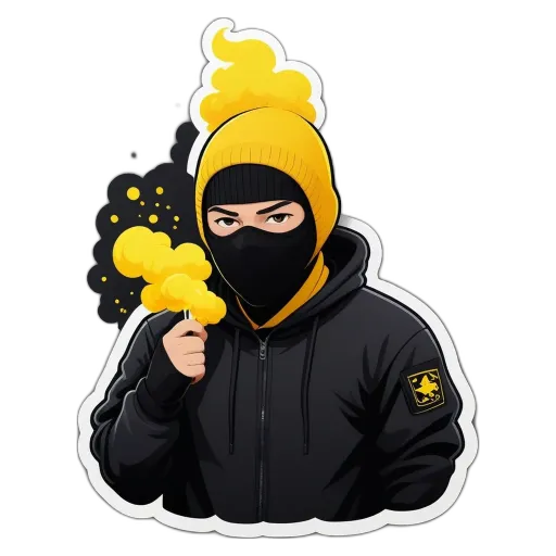 A sticker of a person holding a torch.