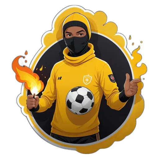 A man is holding a soccer ball and wearing a yellow sweatshirt.