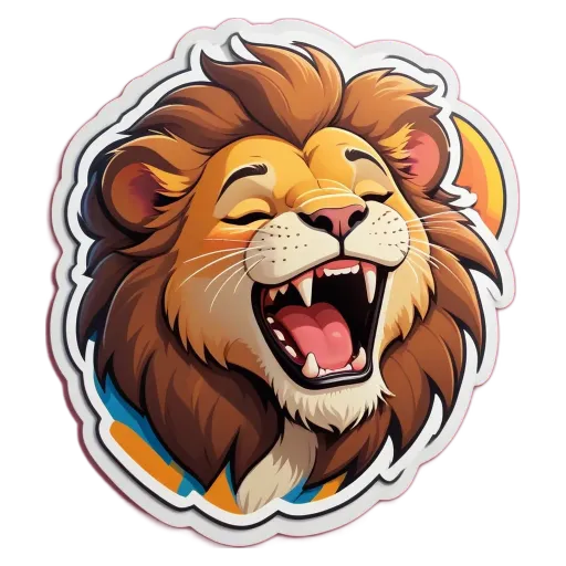 A lion with a sticker on his face.