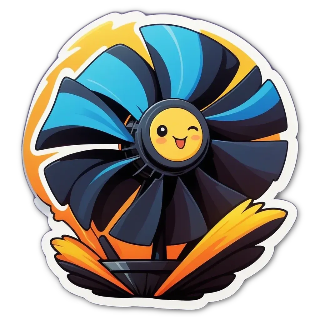 A black and blue fan with a yellow smiley face on it.