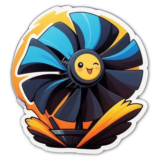 A black and blue fan with a yellow smiley face on it.