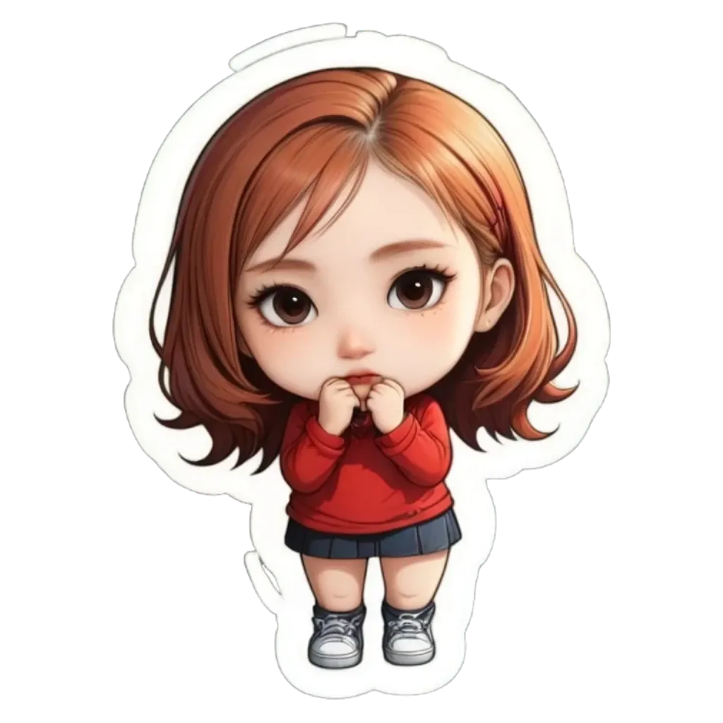 A girl with red hair and a red sweater.