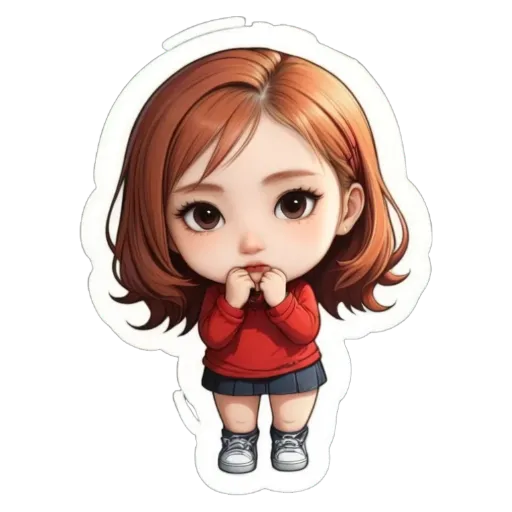 A girl with red hair and a red sweater.