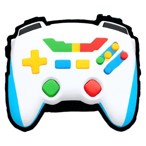 A blue, black, and white video game controller.