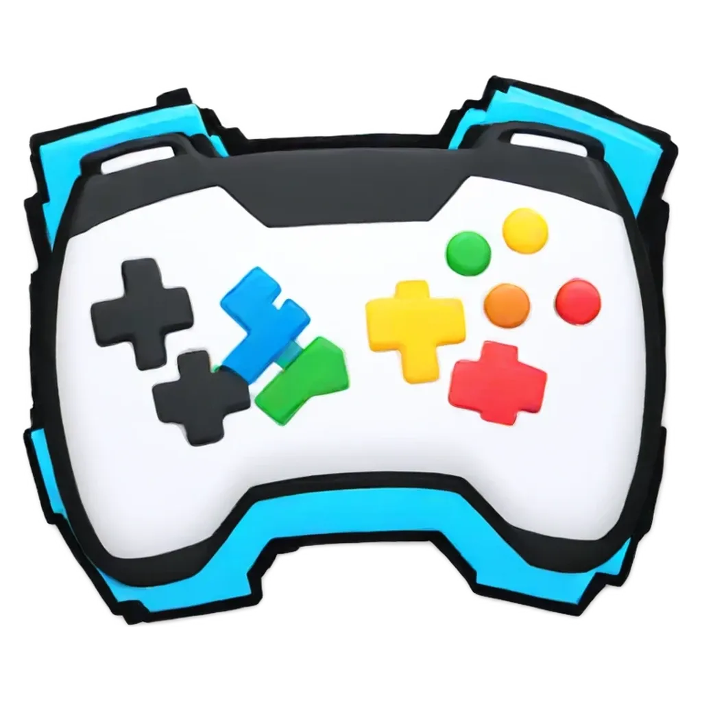 A blue and white controller with a black button on the bottom left.
