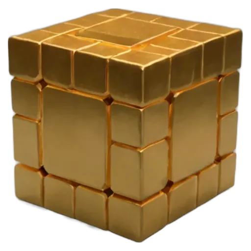 A golden colored cube with other cubes forming a larger cube.