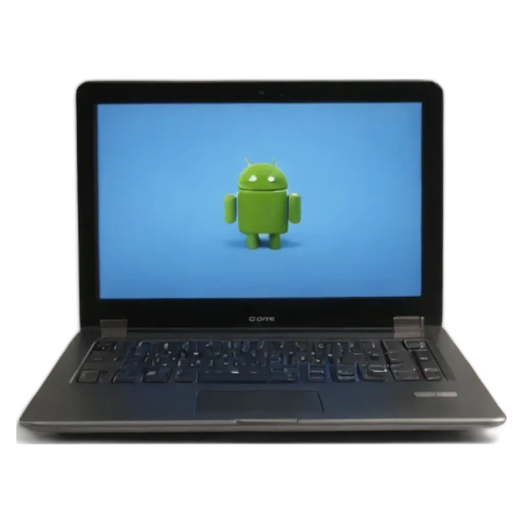 A laptop with a screen showing an android app.