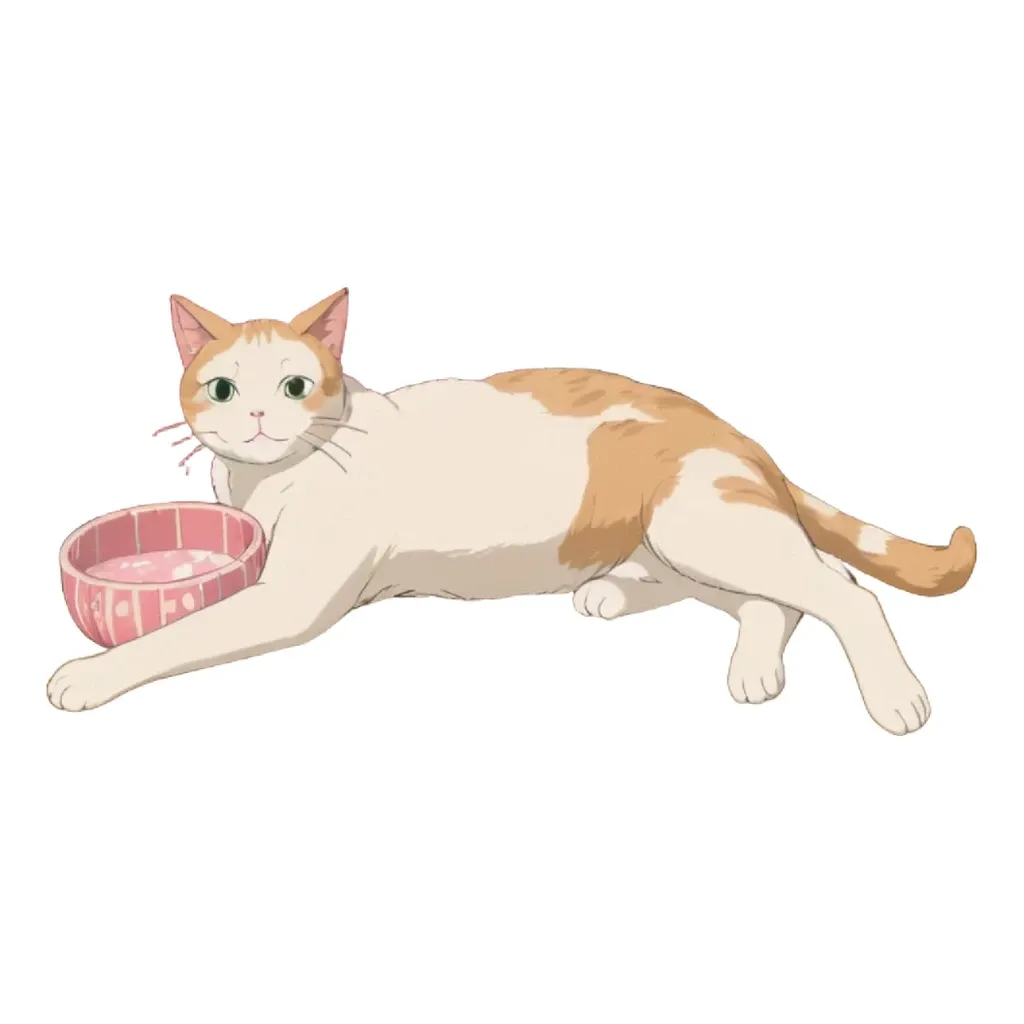 A cat laying on a black and white background with a pink bowl.