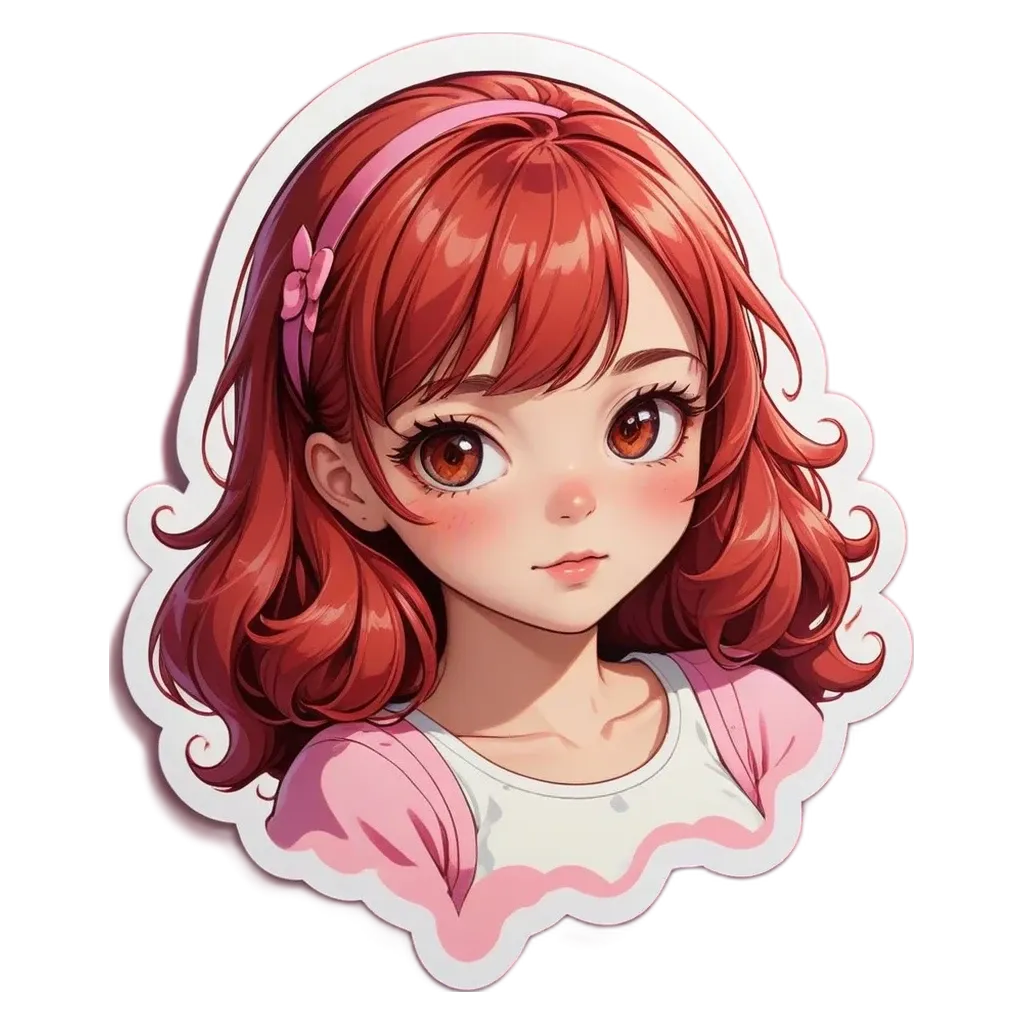 A girl with red hair and a pink shirt.