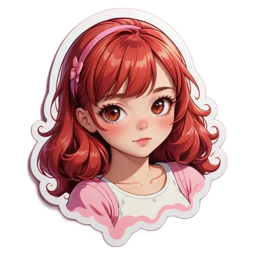 A girl with red hair and a pink shirt.