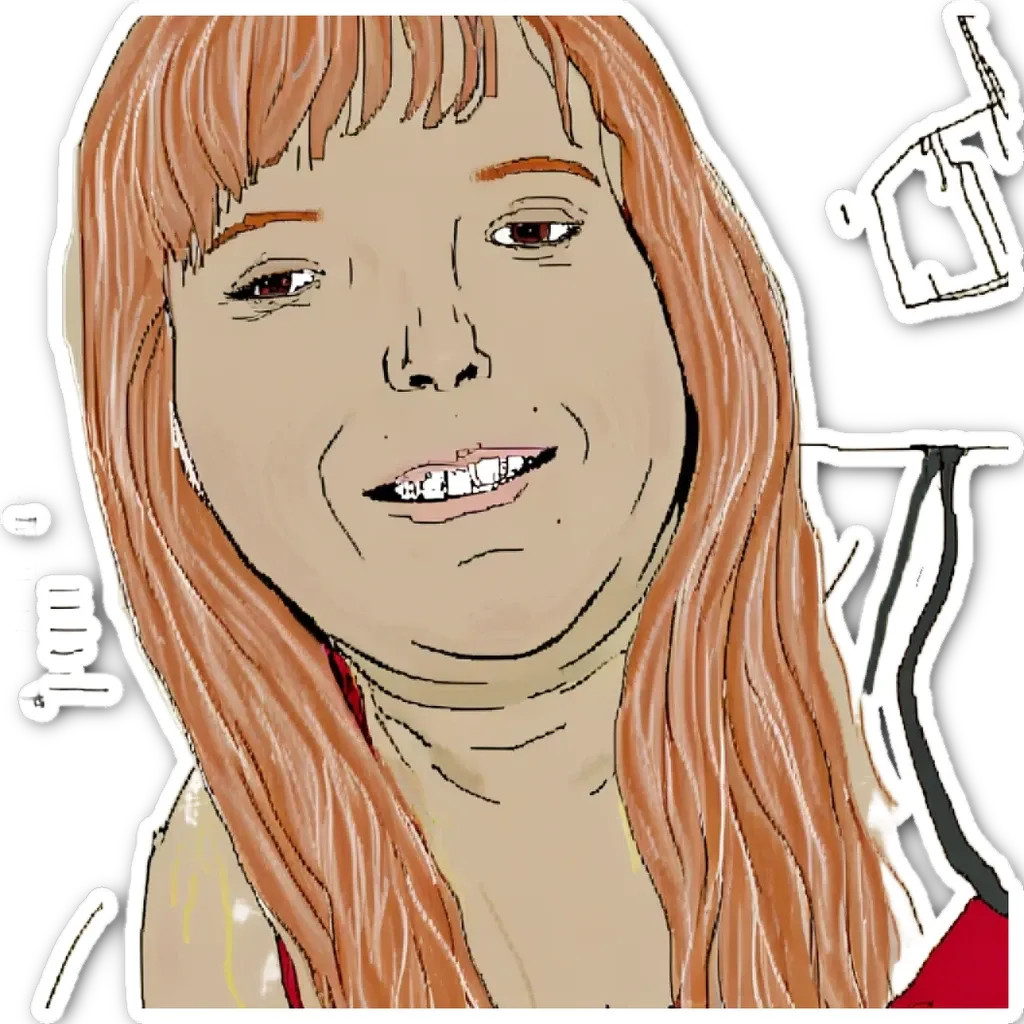 A girl with orange hair is smiling at the camera.