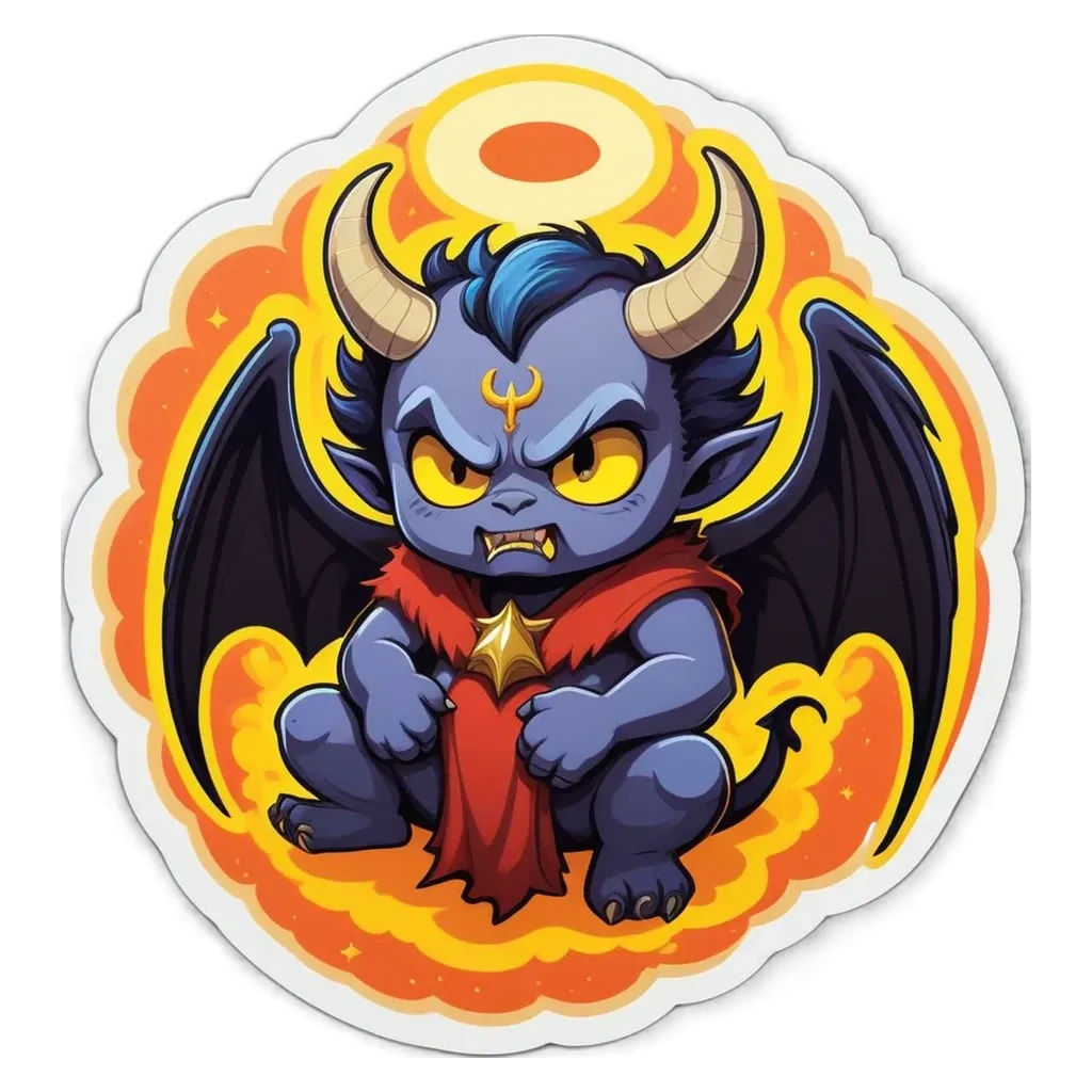 A child devil sticker with an angelic horn.