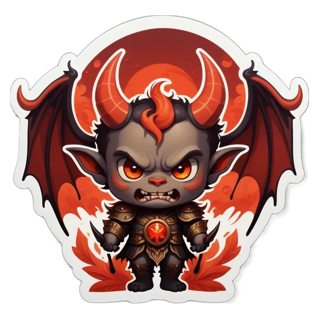 A cartoon drawing of a small creature with horns and a red mark on its face.