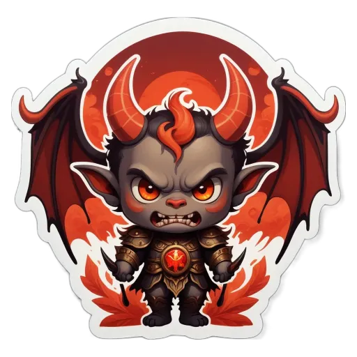 A cartoon drawing of a small creature with horns and a red mark on its face.