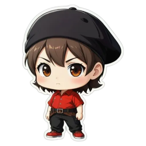 A girl is wearing a black hat and red shirt.