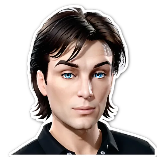 A black and white image of a man with blue eyes.