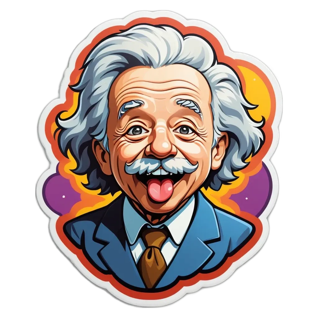 A cartoon image of Albert Einstein with a smile and tongue out.