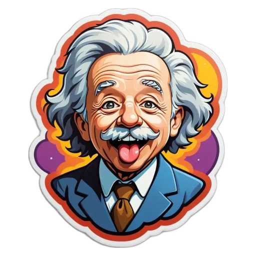 A cartoon image of Albert Einstein with a smile and tongue out.