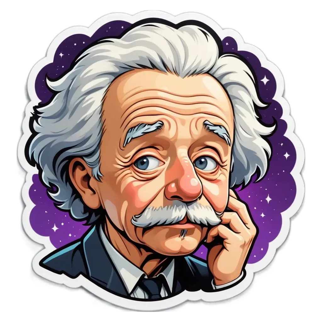 A sticker of a man with white hair and glasses.