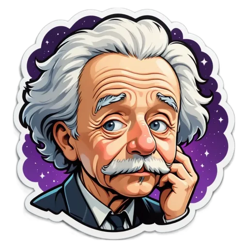 A sticker of a man with white hair and glasses.